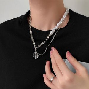 Ketens cosysail punk asymmetrische parel gesplitste ketting transparante kristalhanger voor vrouwelijke roestvrijstalen sieraden 2022Chains