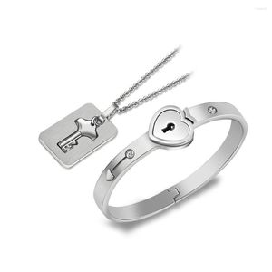 Chaînes Couple amoureux serrure et clé en acier collier Bracelet Kit cérémonie de mariage fête romantique Bracelet ensemble de bijoux anniversaire