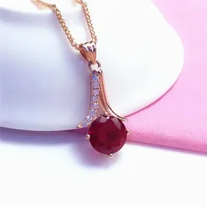 Kettingen Creatieve 585 Paars Goud Ruby Hanger Glanzend En Delicaat Verguld 14K Rose Ketting Licht Luxe Klassieke Serie Sieraden