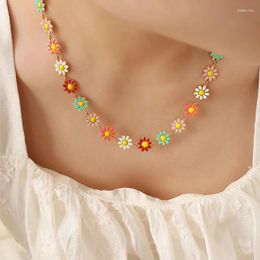 Chaînes accessoires créatifs petite marguerite clavicule chaîne dame tempérament simple peinture goutte glaçure fleur collier