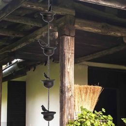 Chaînes Oiseaux créatifs sur des tasses Chaîne de pluie en métal Attrape-pluie pour la décoration de toit de gouttière Outil de drainage de chaîne de pluie en métal