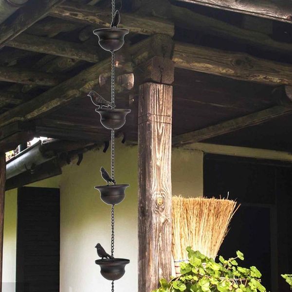 Cadenas creativas de pájaros en tazas, cadena de lluvia de Metal, receptor de lluvia para canalón, decoración de techo, drenaje de Metal, cadena de lluvia, herramienta de bajada