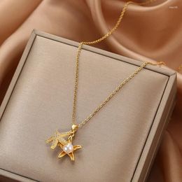 Chaînes Collier de perles d'étoile de mer créative pour femmes de haute qualité en acier titane en forme de chaîne en forme de chaîne pendentif bijoux cadeaux d'amitié