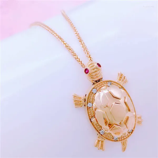 Cadenas creativas estereoscópicas 585 chapado en oro púrpura 14k rosa doble capa collar de tortuga colgante en joyería de lujo clásica