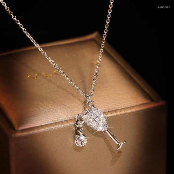 Chaînes Creative Vin Verre Pendentif Collier Zircon Cristal Coupe Charme Pour Femmes Sautoirs Colliers Bijoux Cadeau