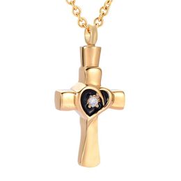 Chaînes Collier de crémation Couleur d'or en acier inoxydable Croix religieuse Cendres Souvenir CZ Pendentif commémoratif pour Urne Bijoux Cadeau Filles