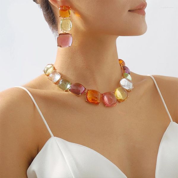 Cadenas de moda cruzada, gargantilla de gelatina a juego de colores creativos, collar geométrico de estilo bohemio para mujer, fiesta de cumpleaños