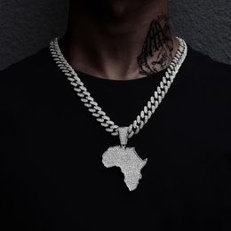 Chaînes Crystal Afrique Carte Pendentif Collier pour Femmes Hommes Hip Hop Accessoires Bijoux Collier Cubain Lien Chaîne Men267R