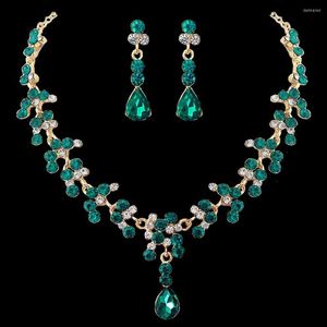 Ketens kristal bruids bruidshuwelijk sieraden sets vrouwen goud kleurstïne -strass ketting lange oorbellen set jurk accessoires bruidsmeisje