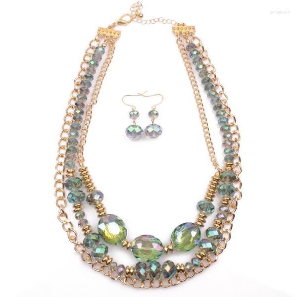 Chaînes Collier de perles de verre de cristal avec chaîne multicouche accessoires de mode haut de gamme
