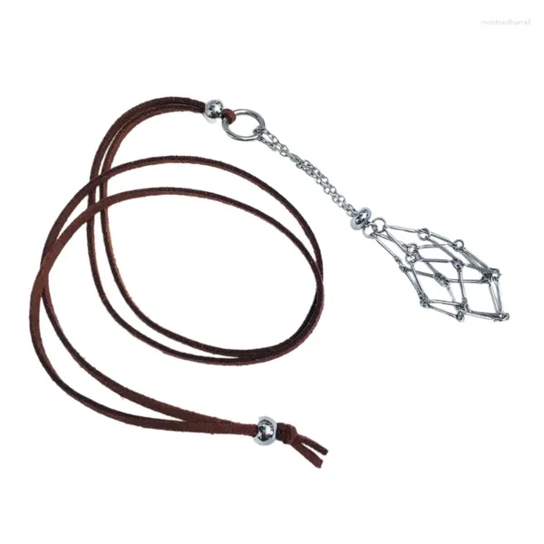 Chaînes Porte-Cristal Collier Pierre Naturelle Maille Poche Pendentif Ras Du Cou Réglable En Cuir PU Cordon Colliers Pour Femmes Fille