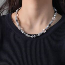 Catene Collana di perle di cristallo per le donne Gioielli di perline stile Hiphop in acciaio al titanio alla moda 2023