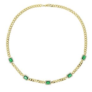 Ketens Cuban Link Chain Gold vergulde geometrische rechthoek CZ Charm ketting groen blauw rood kleurrijke hoogwaardige vrouwelijke juweliersjeugden ketenscha