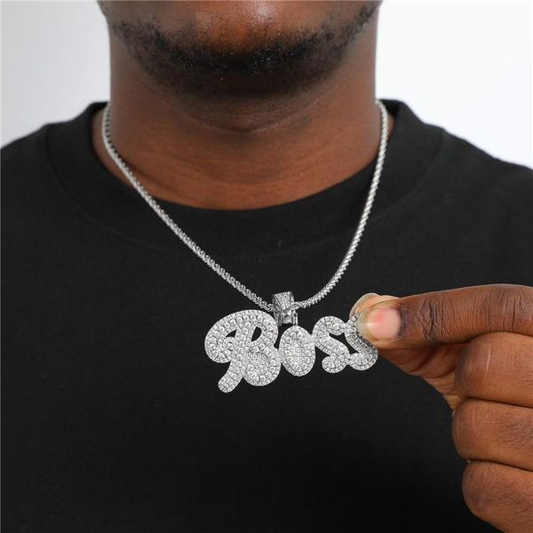 Chaînes Personnalisé Cursive Lettre Nom Pendentif Collier Pour Hommes Femmes Bling Zircon Cuivre Chaîne Hip Hop Rock BijouxChaînes