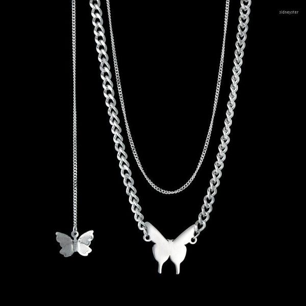 Chaînes Personnalisé Collier En Acier Inoxydable Nom Graver Double Chaîne Papillon Créatif Pour Femmes Fille Bijoux GiftChains Sidn22