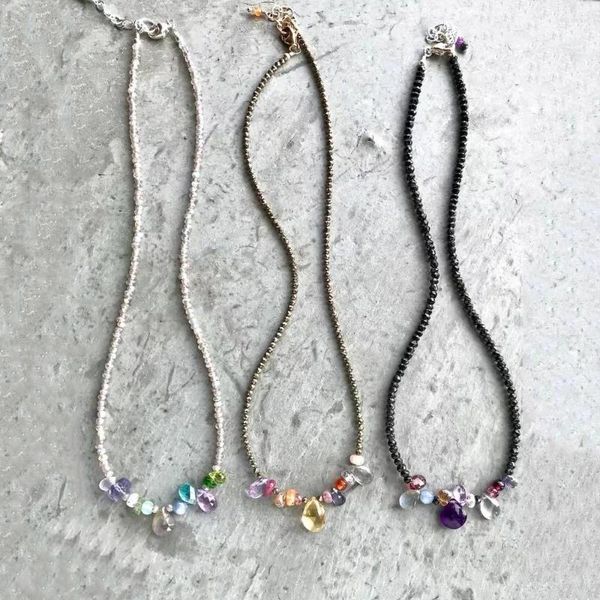 Chaînes coupe naturelle Labradorite obsidienne collier de perles violet blanc bleu jaune goutte d'eau pendentif décoré bijoux cadeau