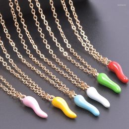 Chaînes mignon émail coloré porte-bonheur Chili pendentif colliers pour femmes Y2K poivron rouge chaîne Collares bijoux accessoires faisant en vrac