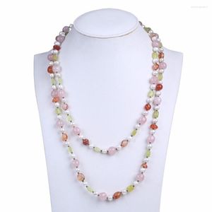 Kettingen schattige zoetwater parel ketting met roze natuurlijke gagte bead 2 lagen vrouwen lang als meisjes verjaardagscadeaus