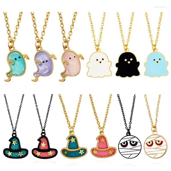 Chaînes mignon fantôme coloré casquette magique momie pendentif collier pour femmes étoile assistant squelette bijoux collier en gros