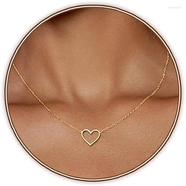 Chaînes Collier coeur mignon 18 carats plaqué or minuscule pendentif colliers colliers petit amour ouvert pour les femmes adolescentes filles