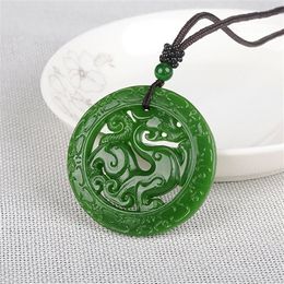 Chaînes collier mignon pour les femmes pendentif creux jade sculpture dragon vert colliers pendentifs