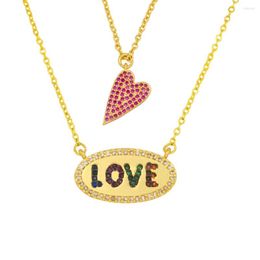 Chaînes CZ collier coeur rouge pour femmes Collares Dorados pendentif couleur or bijoux cubique zircone lettre d'amour