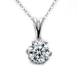 Cadenas D Color VVS1 Moissanite Collar 925 Plata esterlina 1 0CT Diamantes brillantes redondos Solitario Colgante para mujeres Jewelry192C