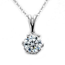 Cadenas D Color VVS1 Moissanite Collar 925 Plata esterlina 1 0CT Diamantes brillantes redondos Solitario Colgante para mujeres Jewelry328O