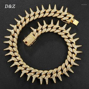 Cadenas DZ 25MM Espinas Cadena de eslabones cubanos Hip Hop Iced Out Bling Rhinestone Miami Collar para mujer Joyería de moda