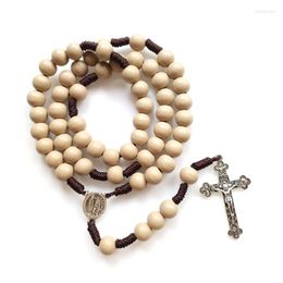 Chaînes D7WB tissé à la main croix chapelet collier suspendu pendentif artisanat chaîne de perles pour la fête de noël bébé douche