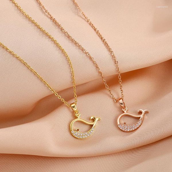 Chaînes Dainty 18k plaqué or en acier inoxydable mignon zircon baleine pendentif collier dessin animé animal chaîne sur le cou accessoires bijoux cadeau