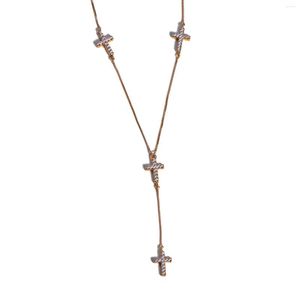 Ketens sierlijke kleine meervoudige kruisgouden kristal Jezus vintage link ketting kettingen charme christelijke paar sieraden