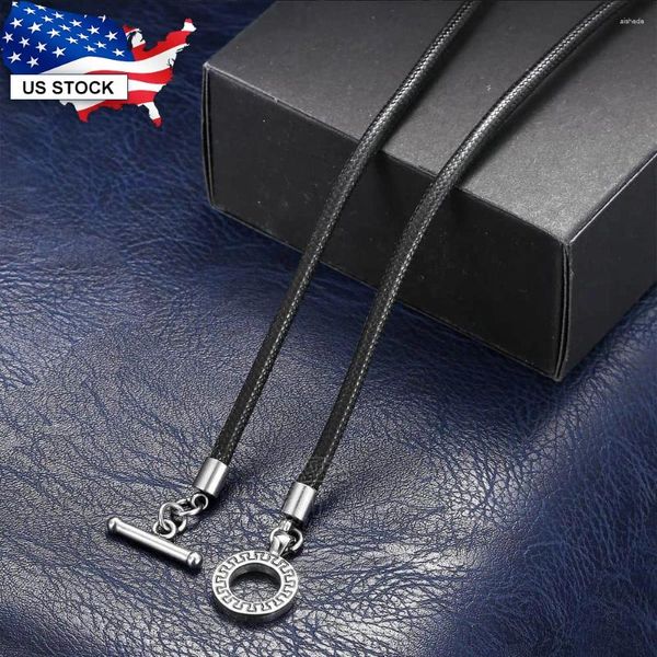 Chains Davieslee 4 mm Collier en cuir noir fait noir noir pour hommes corde tressée unique