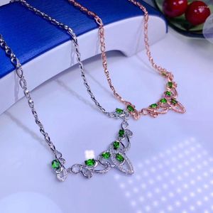 Ketens dbl6 helder groene diopside edelsteen sleutelbeen ketting voor vrouwen zilveren ornament fijne sieraden echte edelsteen goede kleur