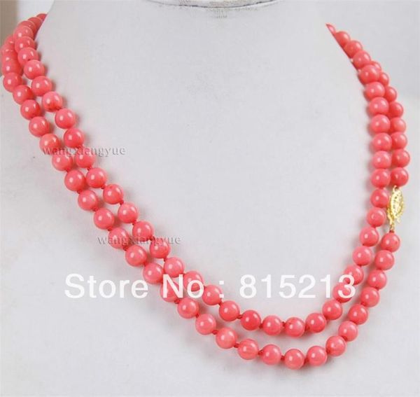 Chaînes Ddh00156 Longues 35 pouces 6mm Japon Rose Corail Perles Rondes NecklaceChains