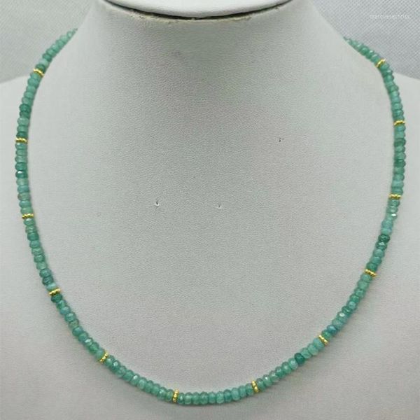 Chaînes délicates 2x4mm vert facettes Jade Rondelle perles collier 18 pouces mode dames bijoux cadeaux 2023