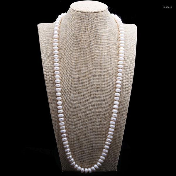 Chaînes Design 10-11mm 82 cm, perles d'eau douce blanches, grand pain cuit à la vapeur, perles rondes, collier, chaîne de pull, bijoux à la mode