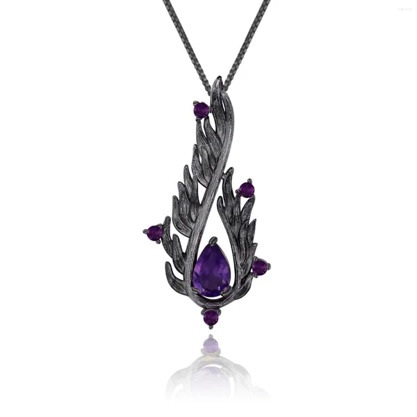 Chains Design Natural Amethyst Gemstone Collier Real 925 Sterling Silver