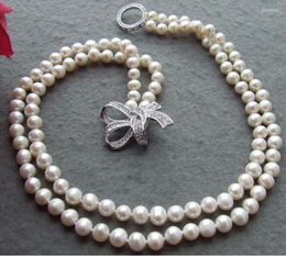 Chaînes Design Perles d'eau douce naturelles 2 brins 8-9MM Collier de perles blanches 20 pouces