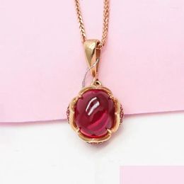 Chaînes Designer 585 Purple Gold Classique Mode Incrusté Rouge Gem Collier Pendentif Plaqué 14K Rose En Engagement Bijoux Drop Livraison Ne Otzsk