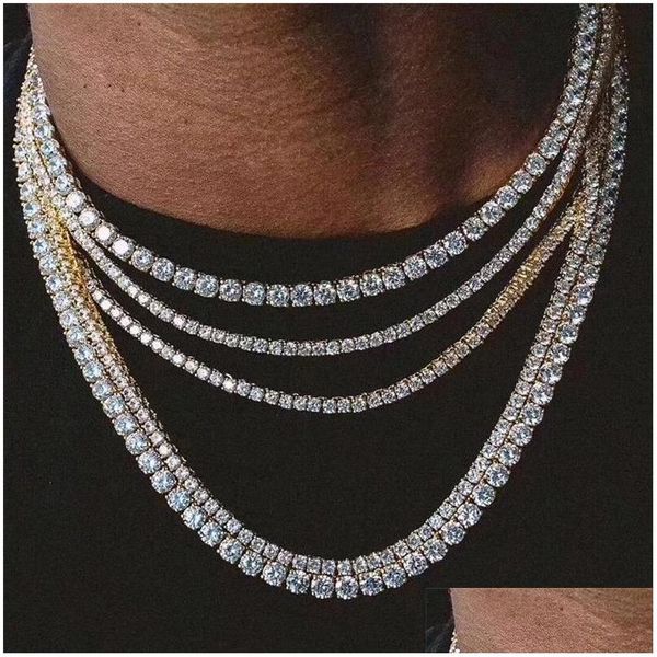 Chaînes Colliers de créateurs Mens Hiphop Bijoux Diamant One Row Tennis Chaîne Hip Hop Collier M 4mm Sier Rose Gold Crystal Drop Livraison Otkmr