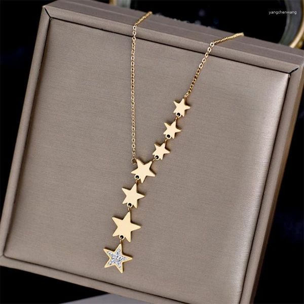 Cadenas Dieuro de acero inoxidable Color de oro Color de múltiples estrellas de múltiples Collar de circón para mujeres Choker 2024 Regalo de joyería de moda de tendencia