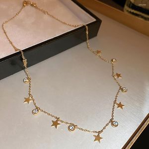 Chaînes DODOHAO acier inoxydable étoiles brillantes gland collier ras du cou Y2k bijoux pour femmes 2023 mode chaîne dorée Zircon charme