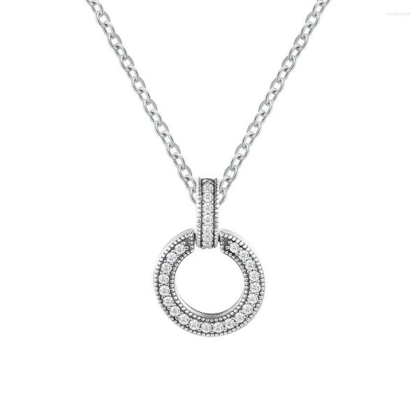 Cadenas doble círculo colgante collar plata esterlina regalo novia S925 Collier gargantilla joyería femenina para mujer