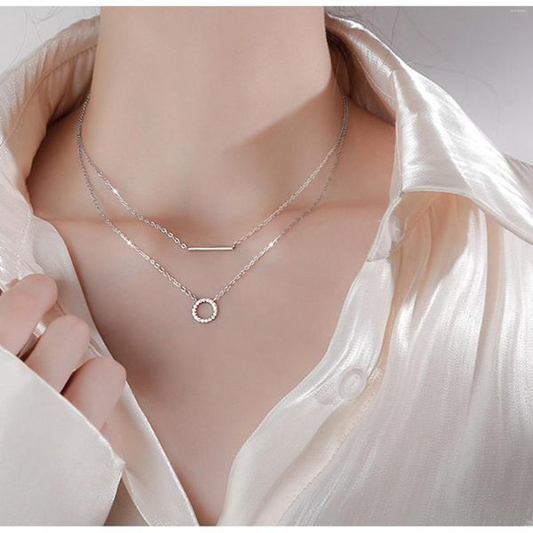 Chaînes Double clavicule chaîne évider anneau bande horizontale Zircon collier bijoux de mode pour les femmes Collares