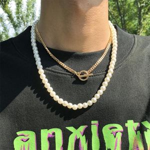 Ketens dubbele laag imitatie imitatie parel ketting retro persoonlijkheid street hiphop stijl ontwerp trendy mensen trui ketting