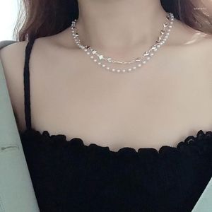 Chaînes Double Couche Perle Coeurs Collier Pour Femmes Filles Élégant Tennis Tour De Cou Vintage Partie Bijoux En Gros Cadeaux