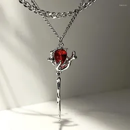 Chaines Colliers pendentifs de rose rouge double couche