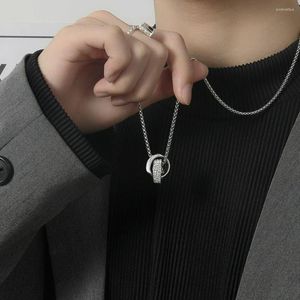 Kettingen dubbele ring hanger ketting ketting mannen trui ketting titanium stalen punk sleutelbeen mannelijke mode luxe coole sieraden accessoires