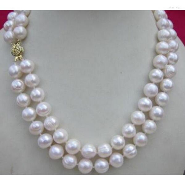 Chaînes doubles brins 9-10mm naturel mer du Sud perle blanche Nelace 17-18 pouces bijoux fins